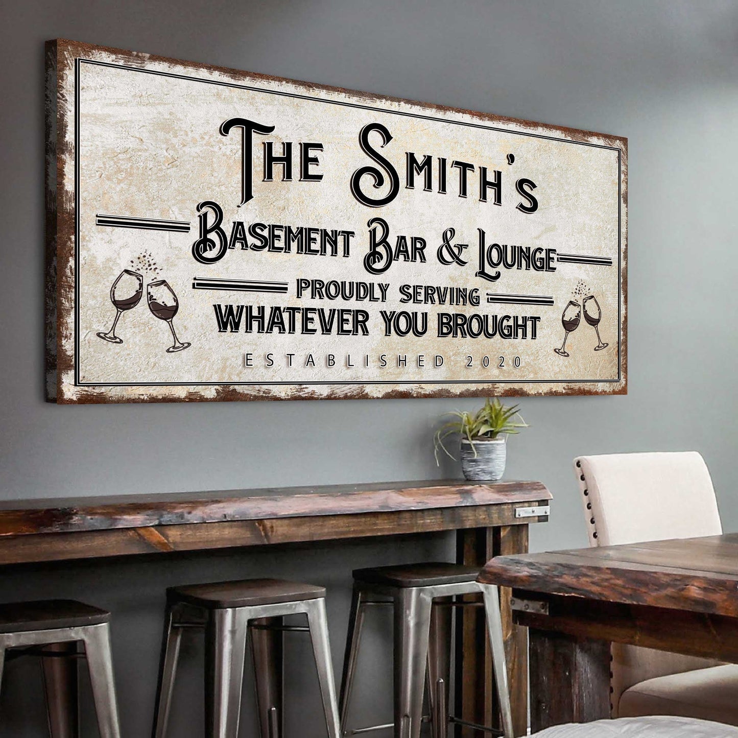 Basement bar and lounge rustic home bar canvas wall sign