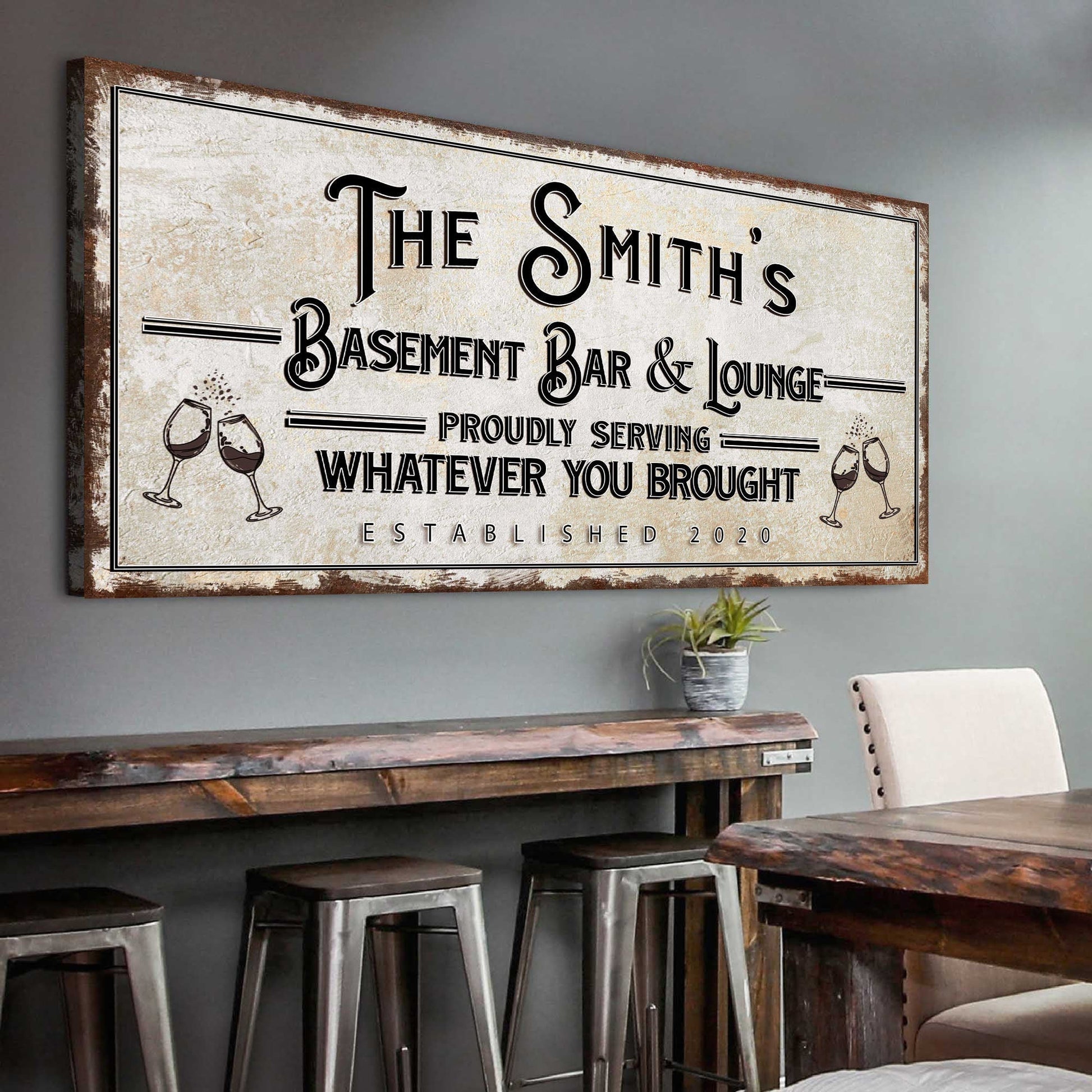 Basement bar and lounge rustic home bar canvas wall sign