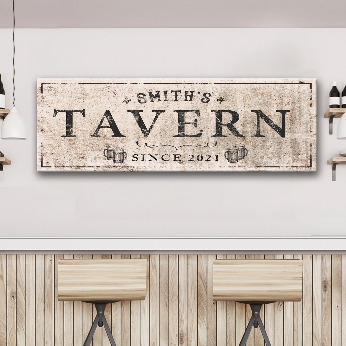 Family Tavern personalized rustic pub canvas sign with family name
