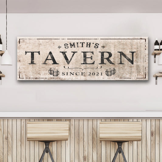 Family Tavern personalized rustic pub canvas sign with family name