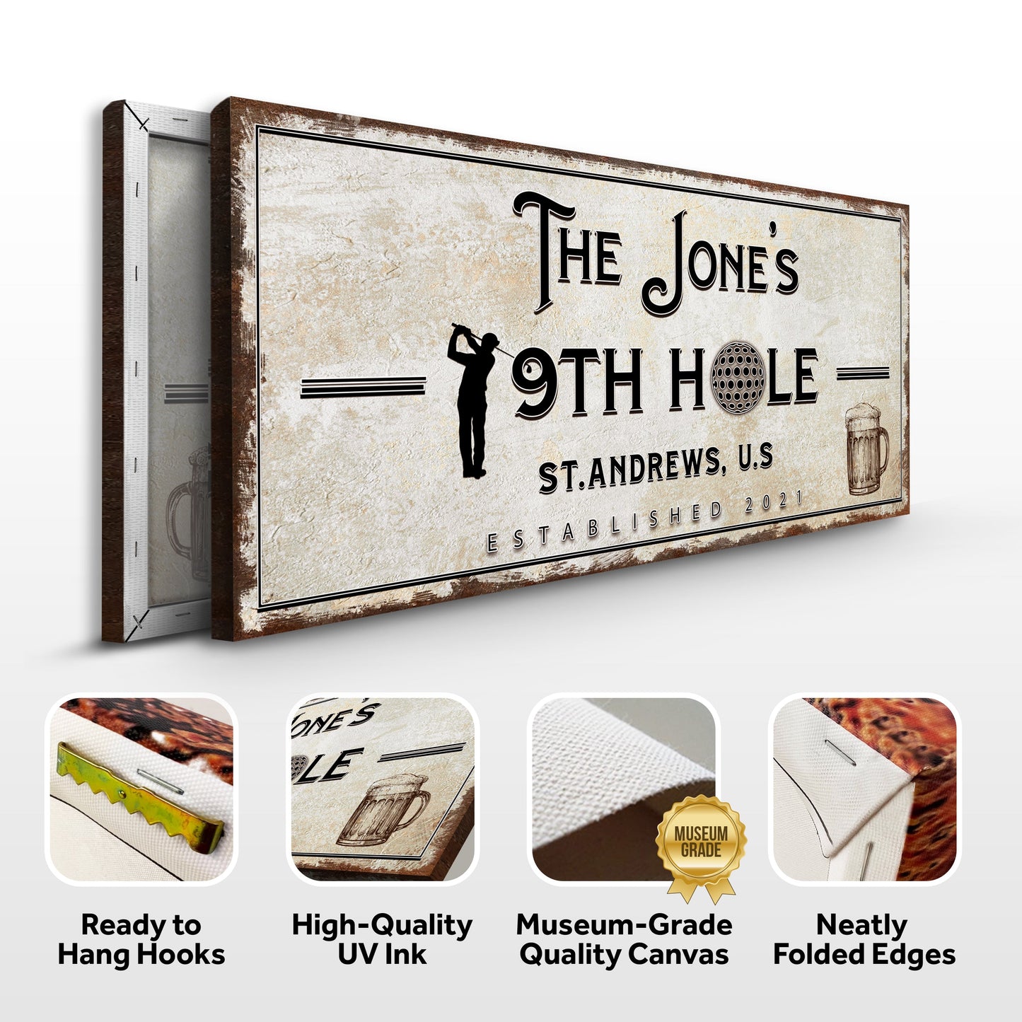 19th Hole Golf Personalized Canvas Sign