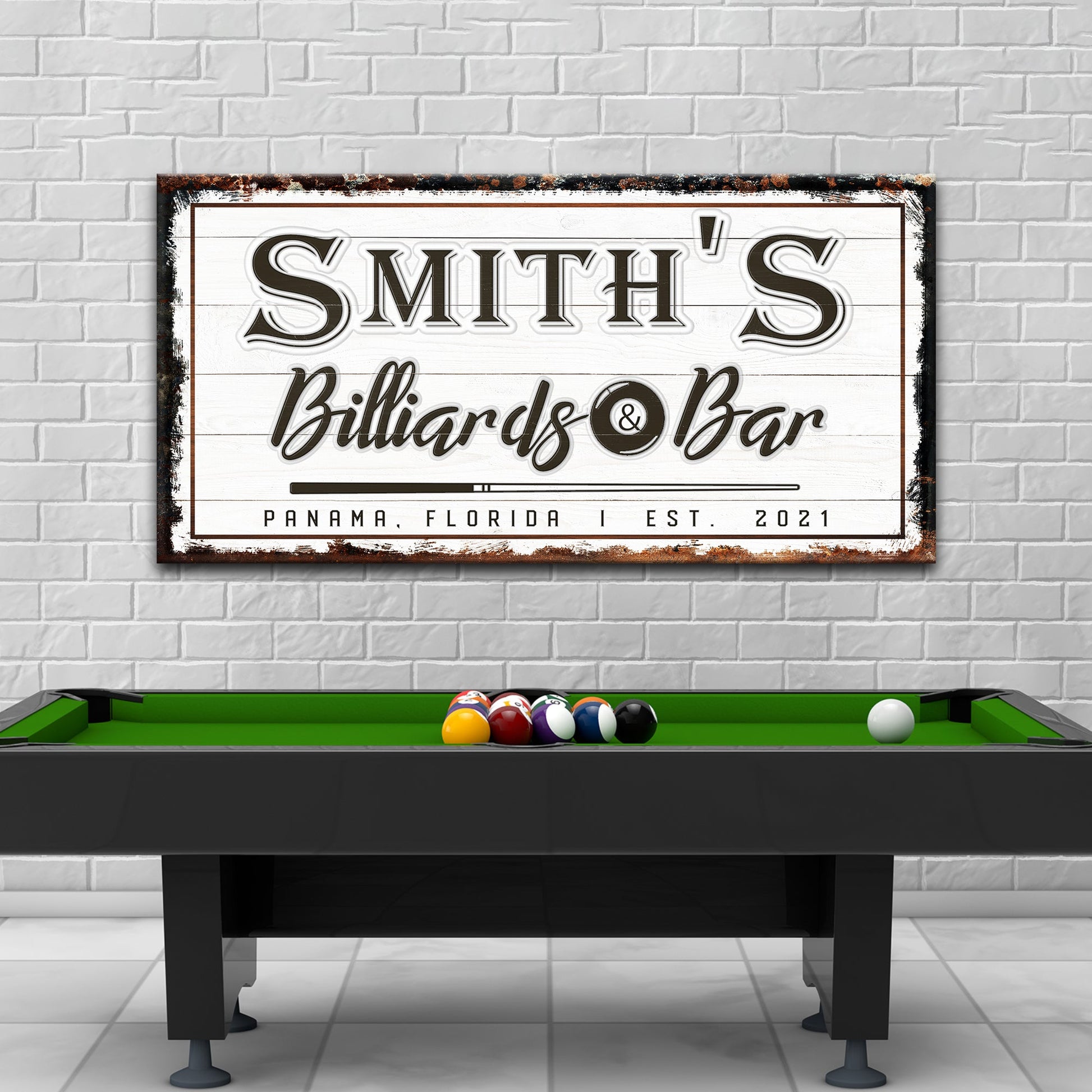 Billiards and Bar personalized rustic home bar canvas sign