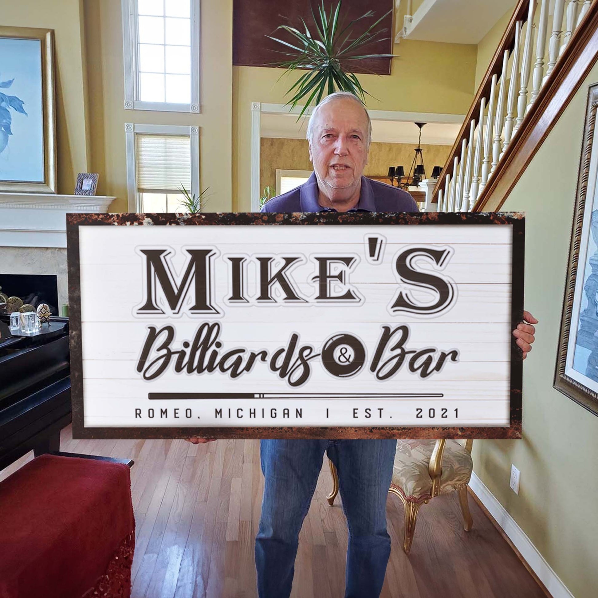 Billiards and bar canvas sign for game rooms and home bars