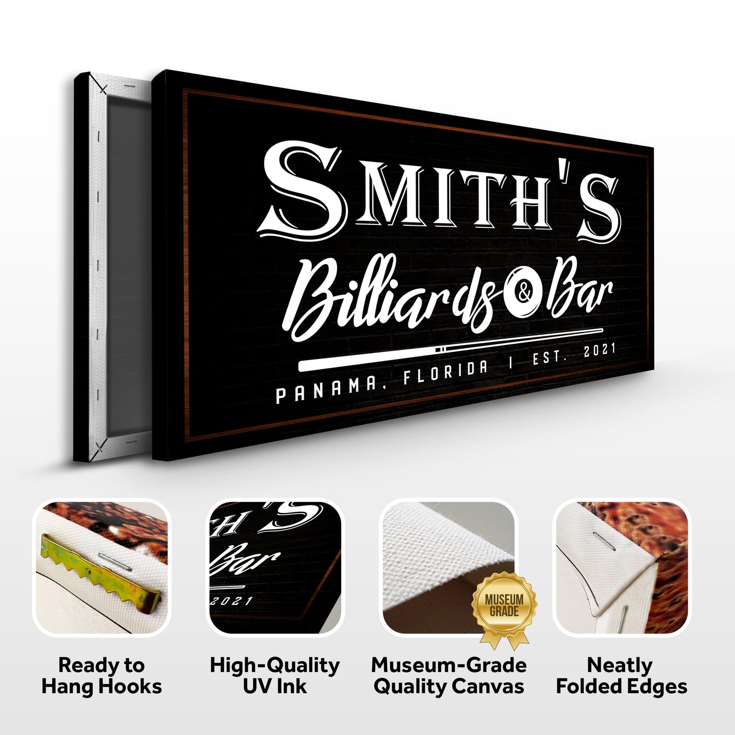 Billiards and Bar Canvas Wall Art Sign