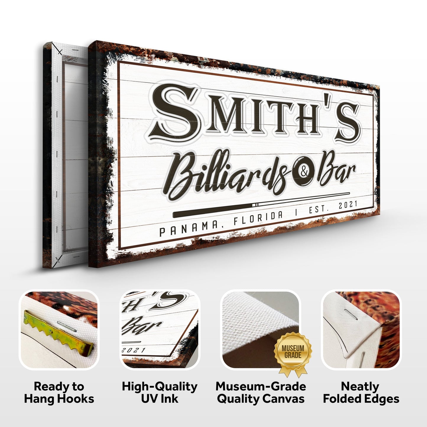 Billiards and Bar Canvas Wall Art Sign