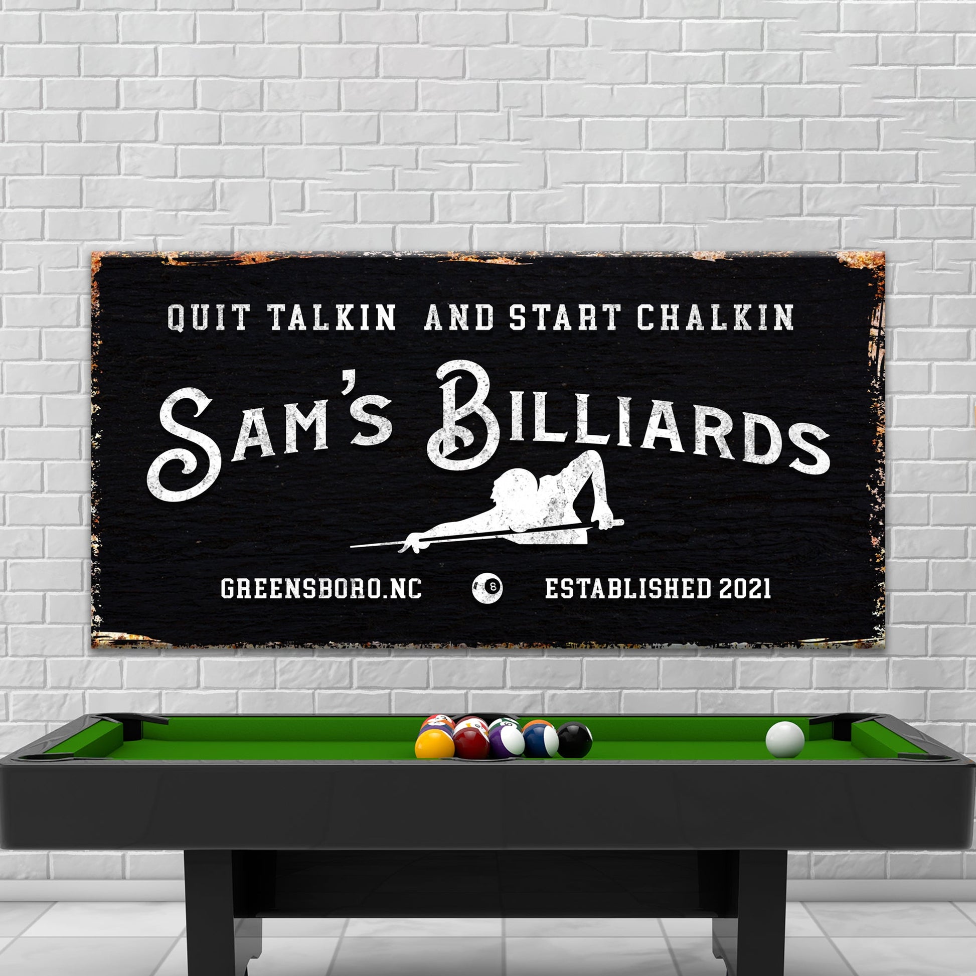 Personalized Billiards Room rustic word-art canvas sign for game room