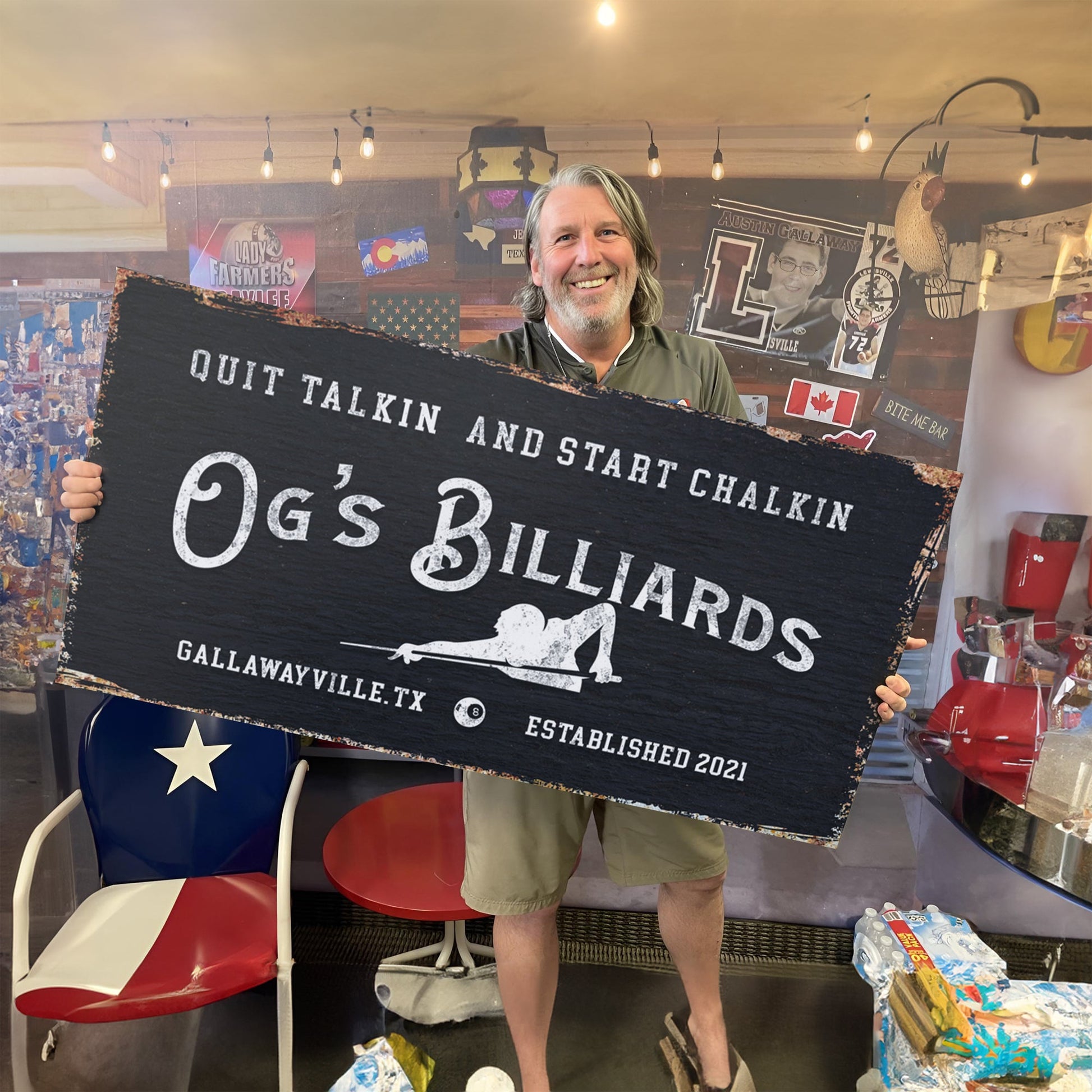 Billiards room canvas sign for game rooms and home entertainment spaces