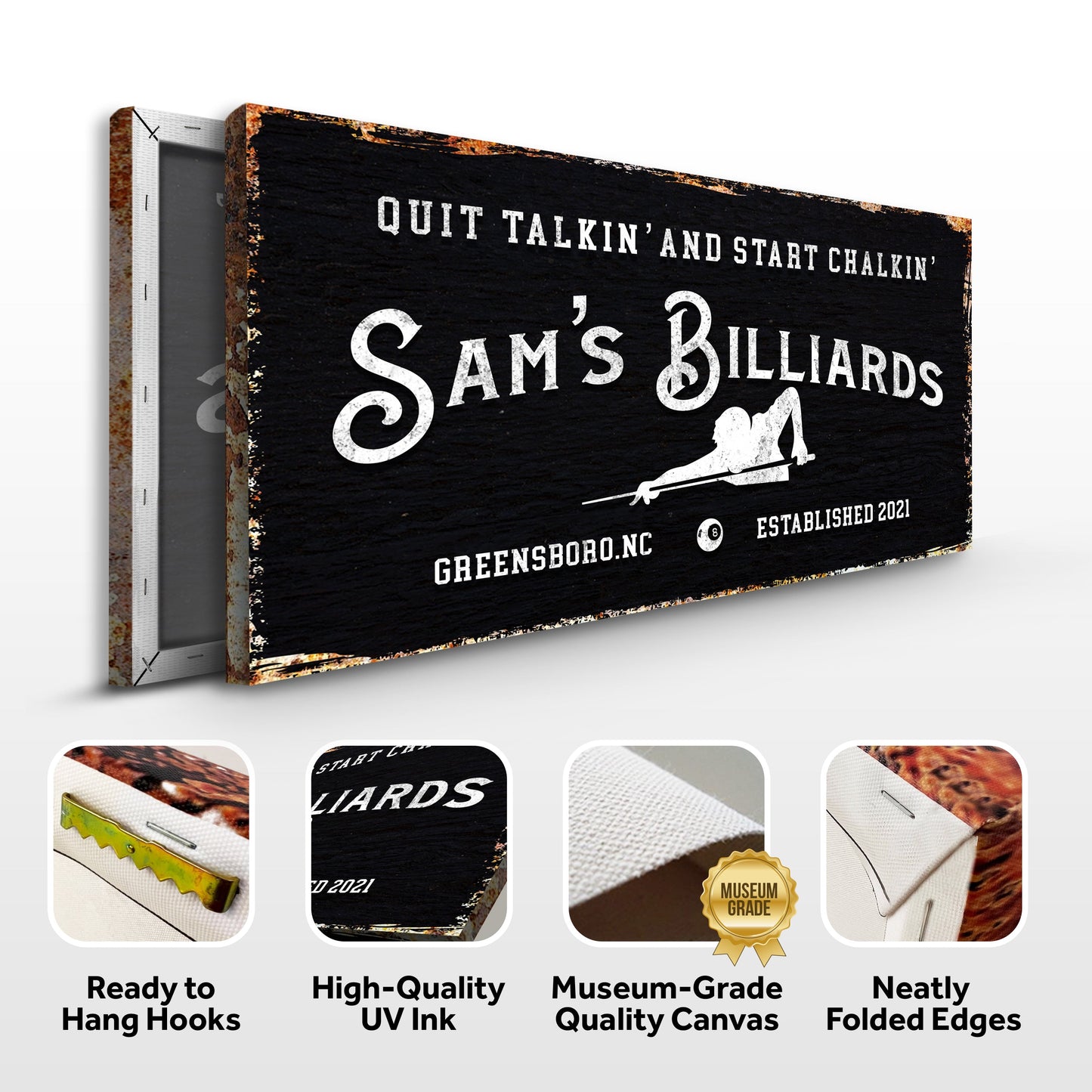 Billiards Room Personalized Canvas Sign