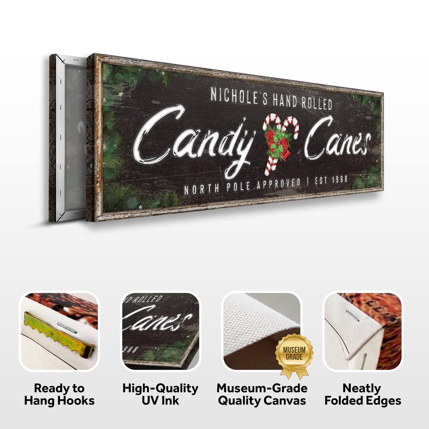 North Pole Candy Canes Christmas Canvas Sign