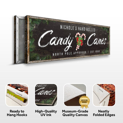 North Pole Candy Canes Christmas Canvas Sign