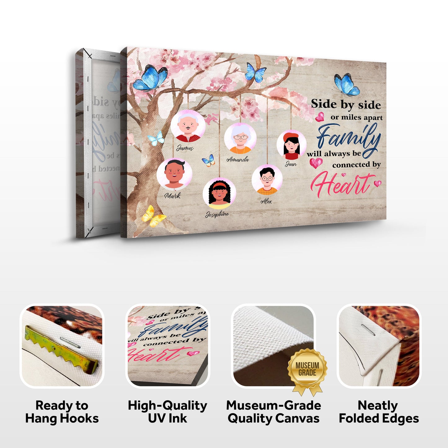 Family Will Always Be Connected By Heart Canvas Sign II