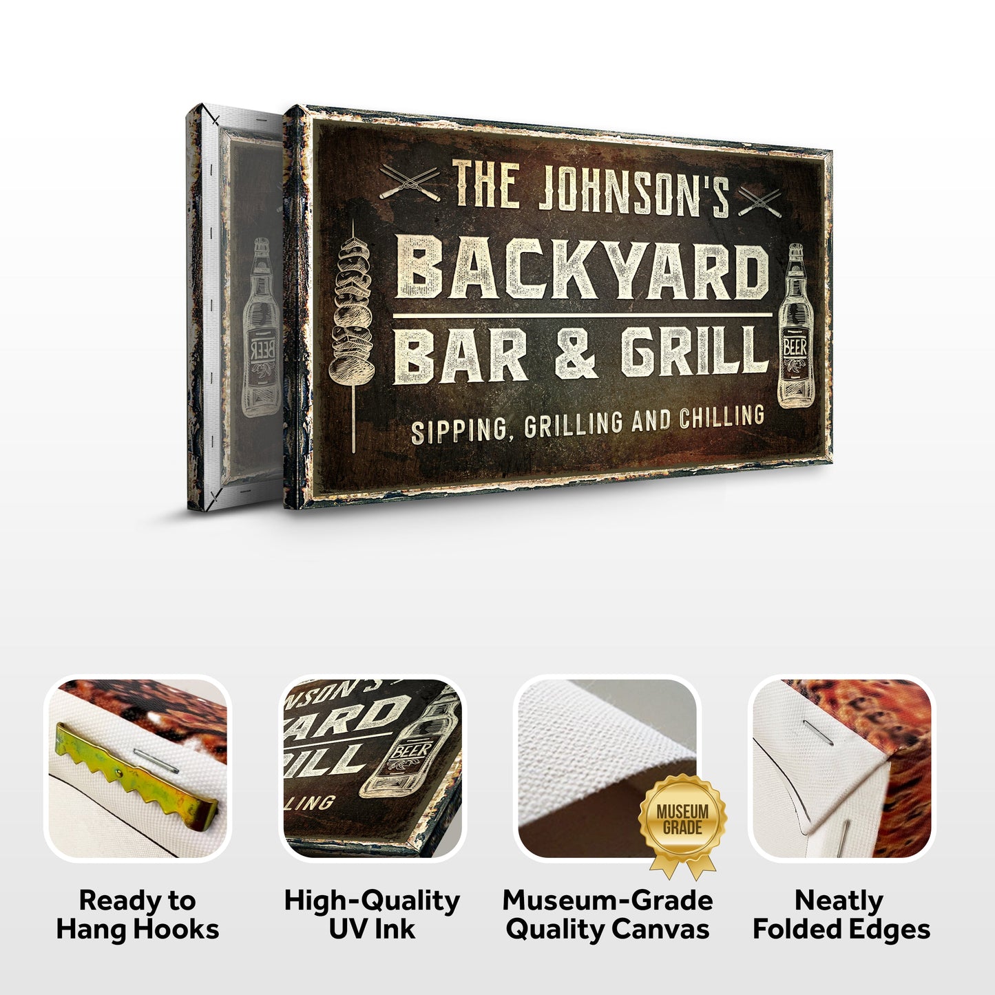Backyard Bar And Grill Personalized Canvas Sign