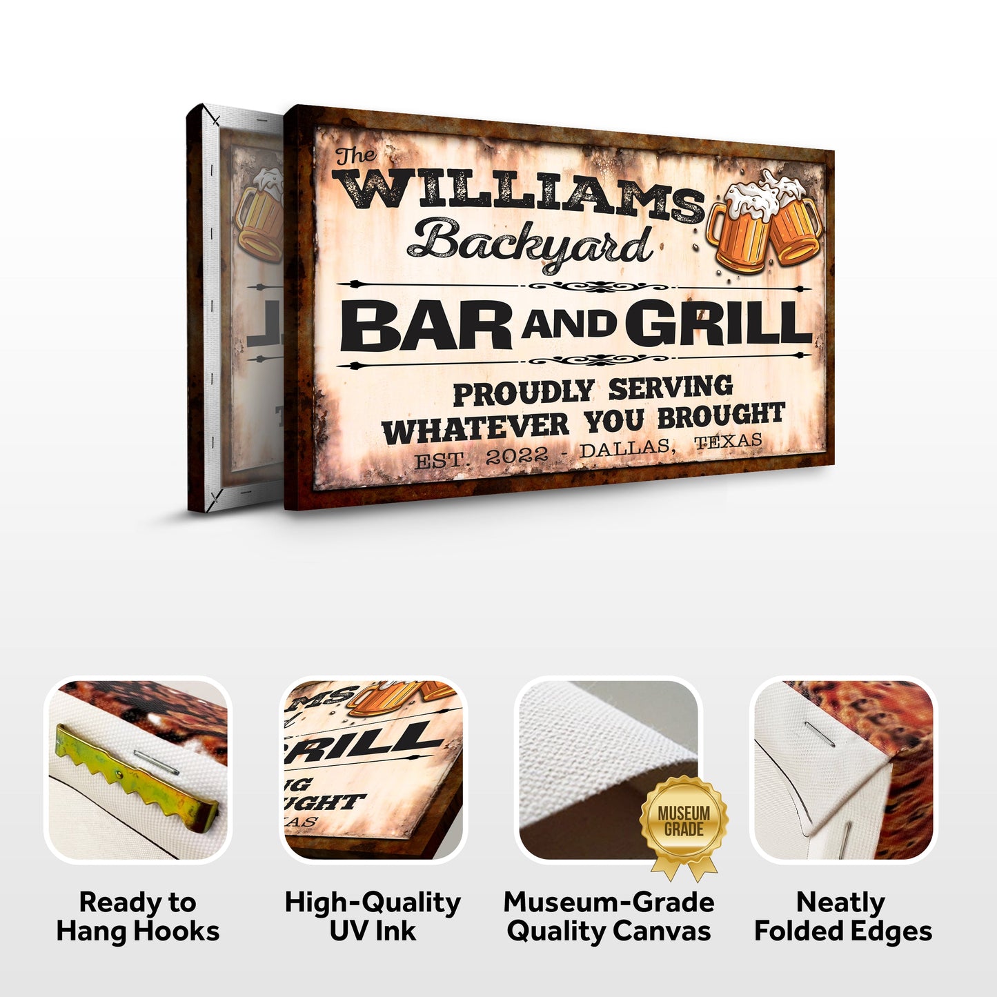 Backyard Bar And Grill Canvas Sign IX