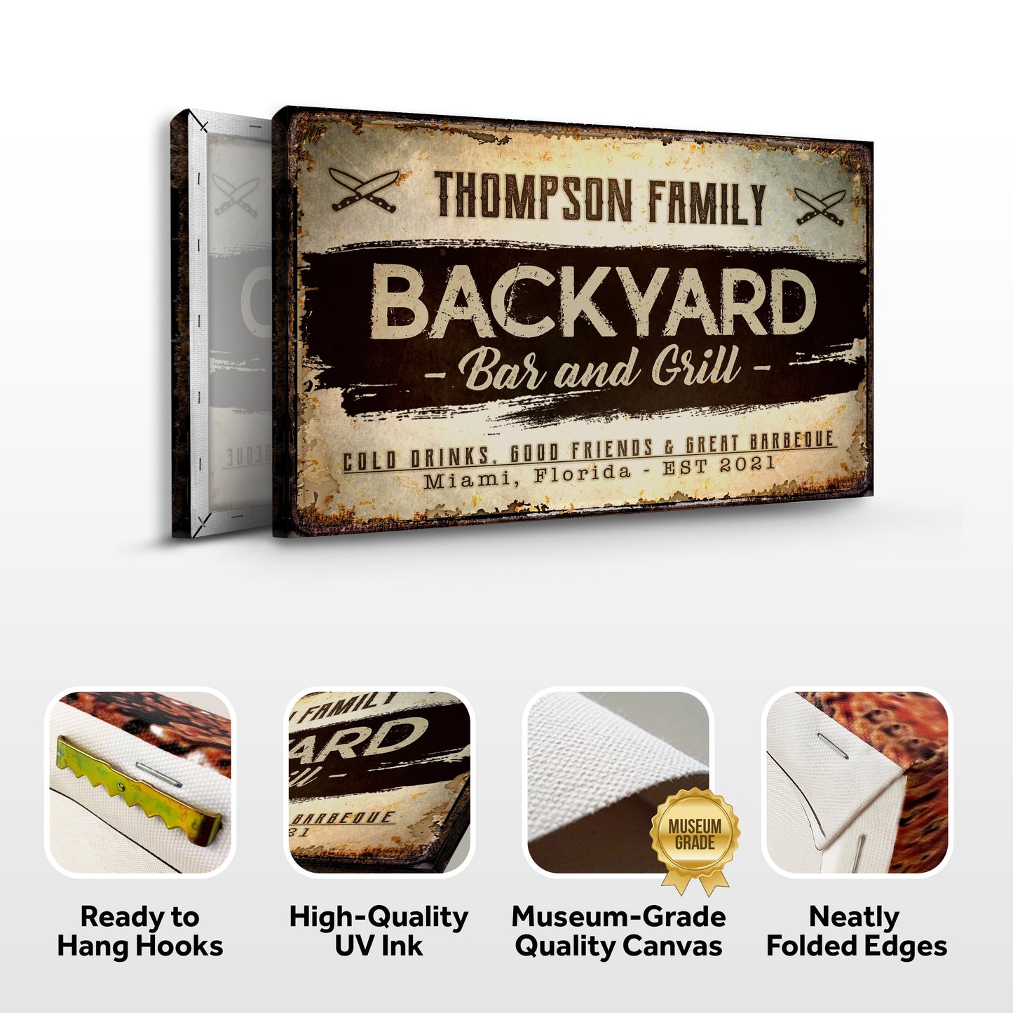 Backyard Bar And Grill Canvas Sign VIII