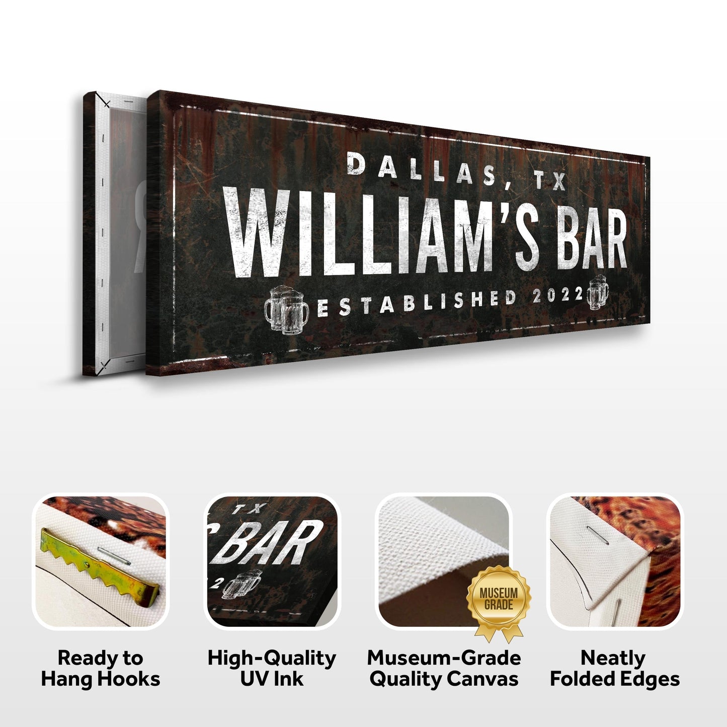 Rustic Bar Personalized Canvas Sign