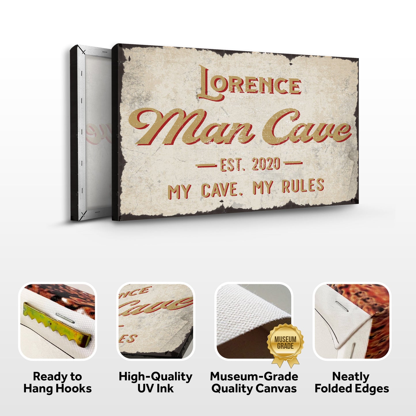 My Cave My Rules Man Cave Canvas Sign