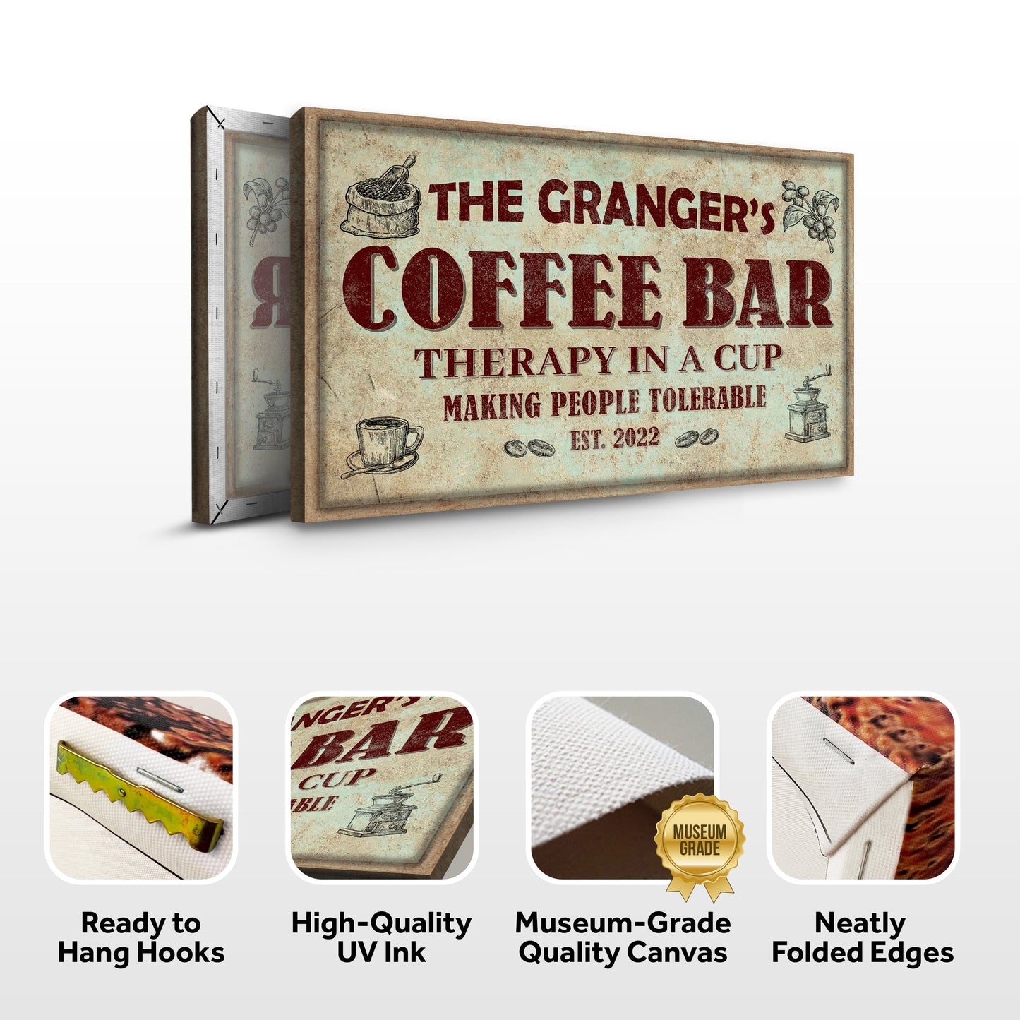Coffee Bar Therapy In A Cup Canvas Sign