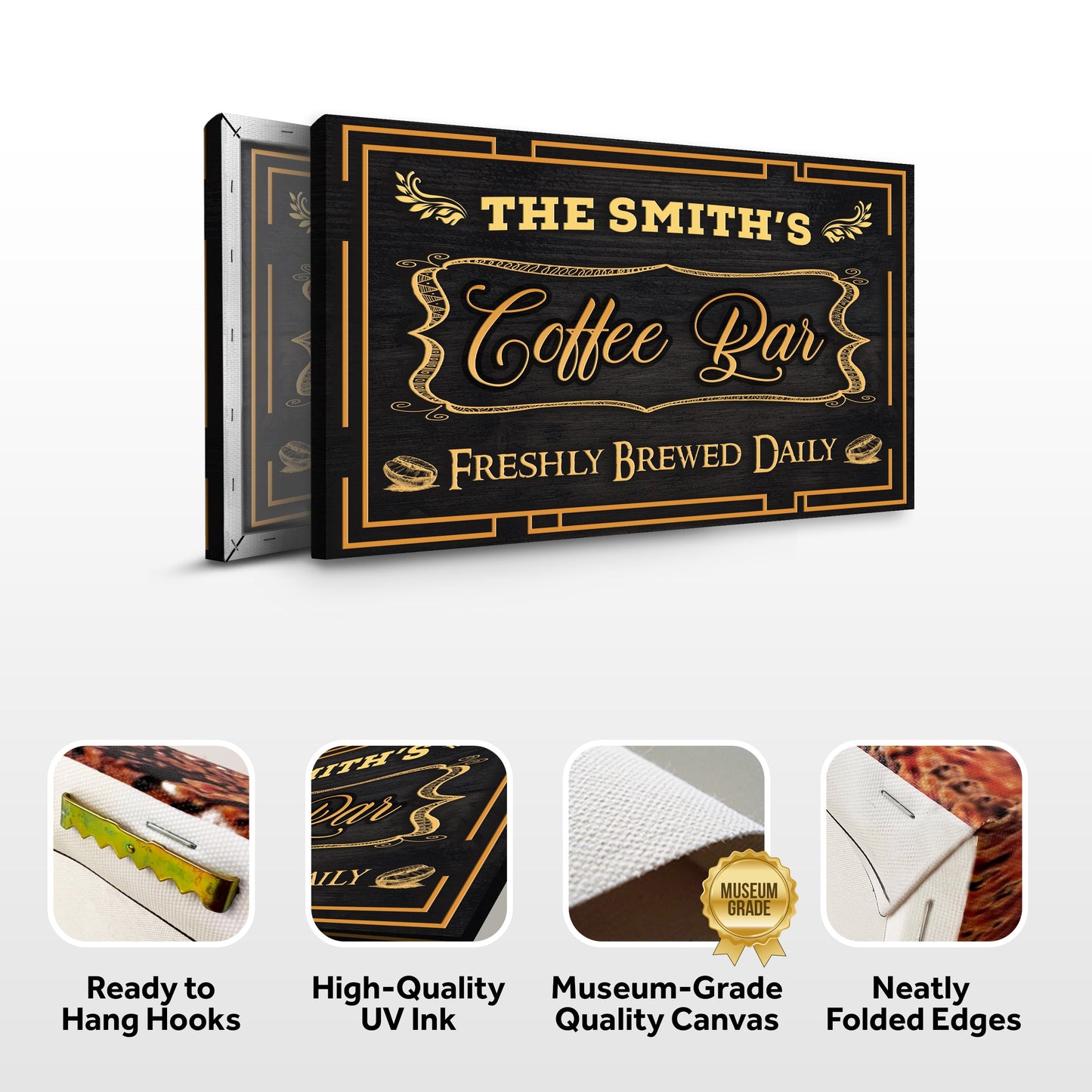 Coffee Bar Freshly Brewed Daily Canvas Sign