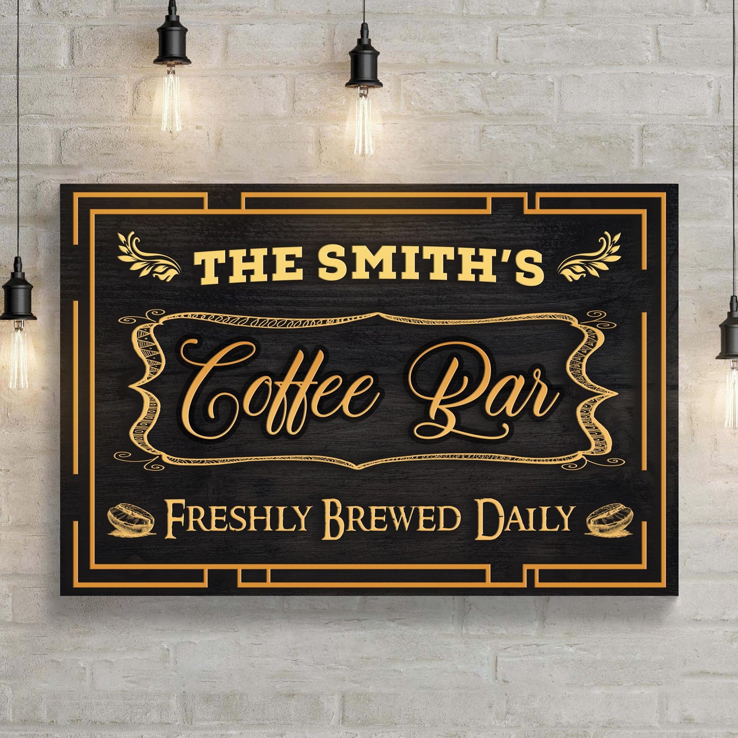 Coffee bar freshly brewed daily canvas sign for a kitchen coffee station