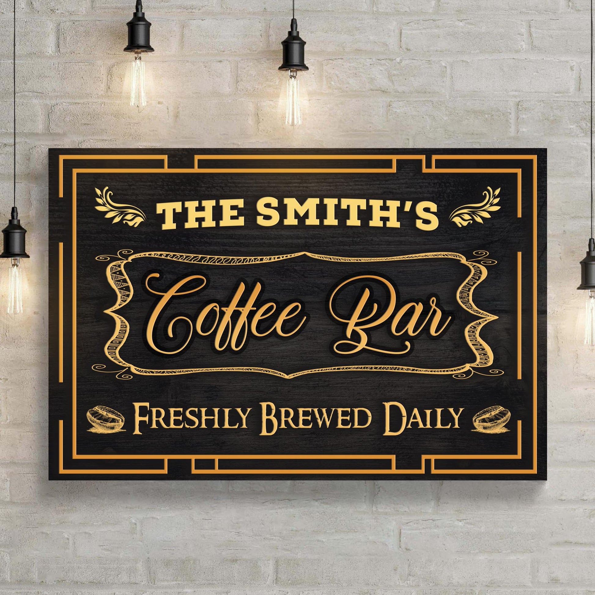 Coffee bar freshly brewed daily canvas sign for a kitchen coffee station