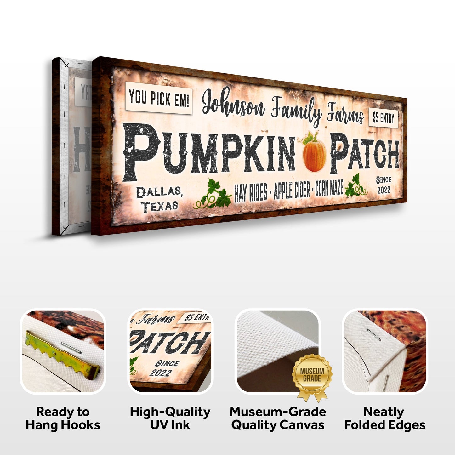 Family Farms Pumpkin Patch Canvas Wall Art Sign