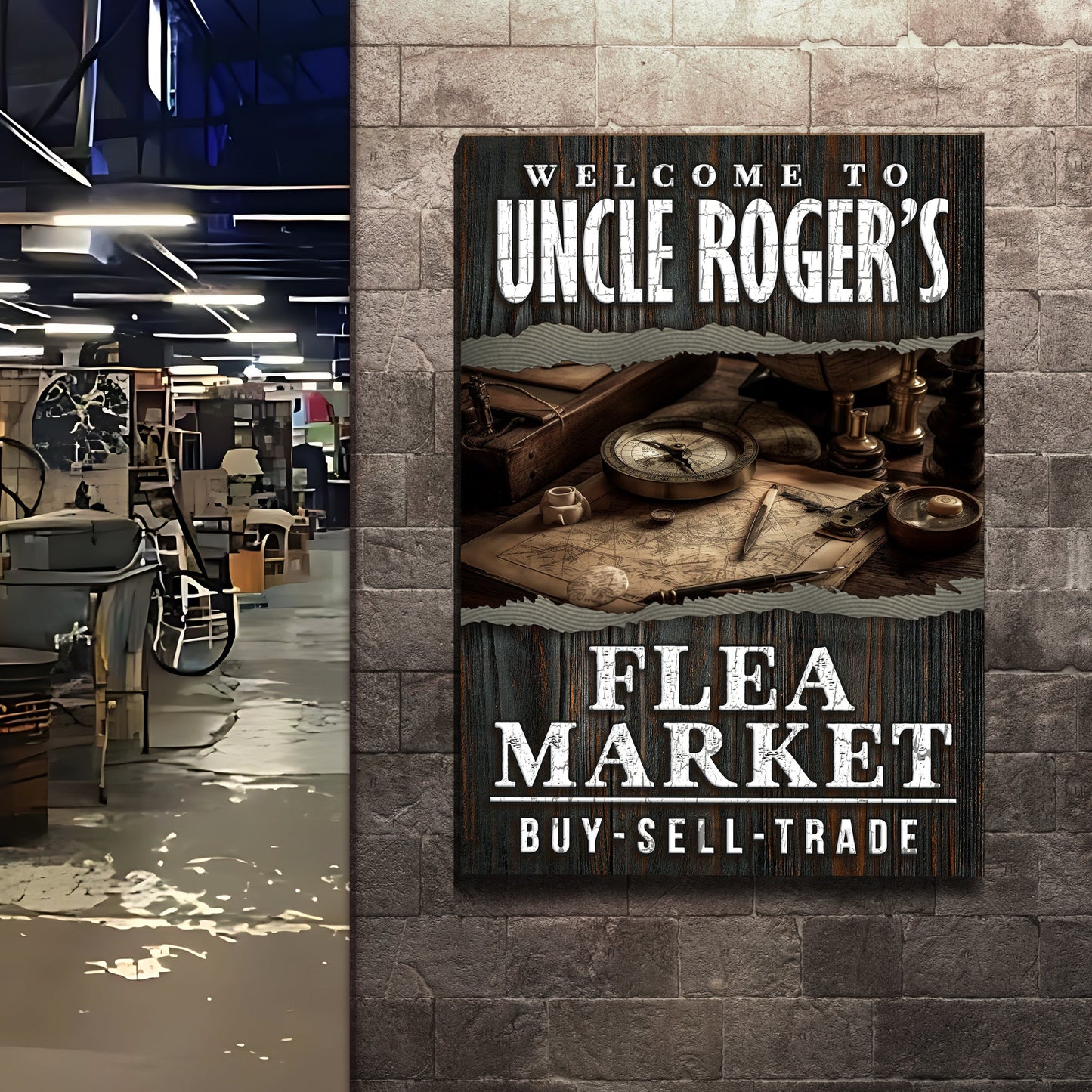 Welcome To The Flea Market Vintage Canvas Sign