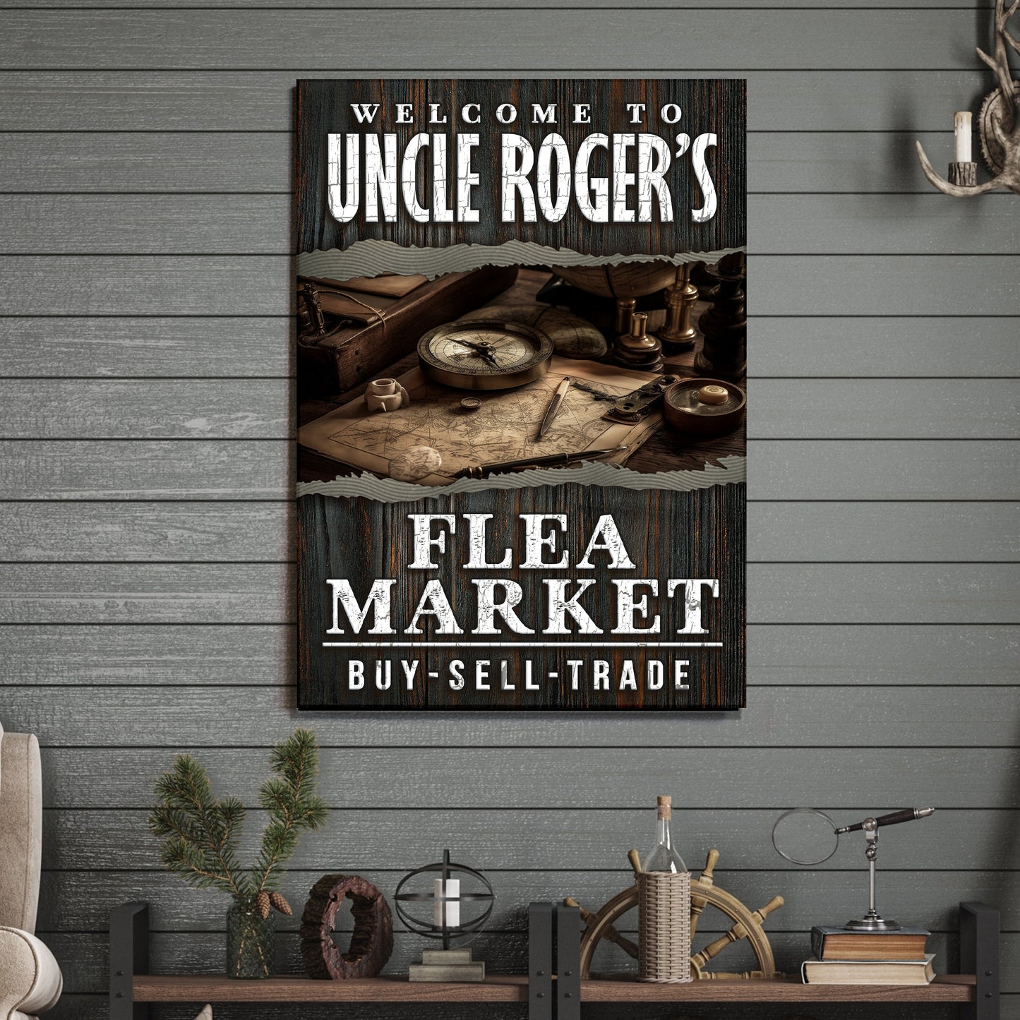 Welcome To The Flea Market Vintage Canvas Sign