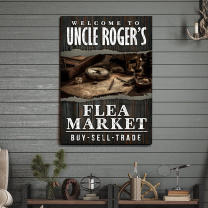 Welcome To The Flea Market Vintage Canvas Sign