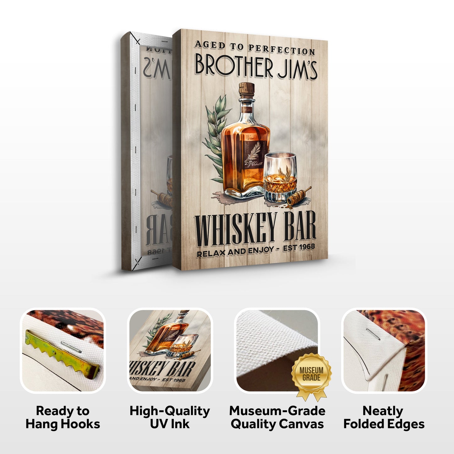 Aged To Perfection Whiskey Bar Canvas Sign