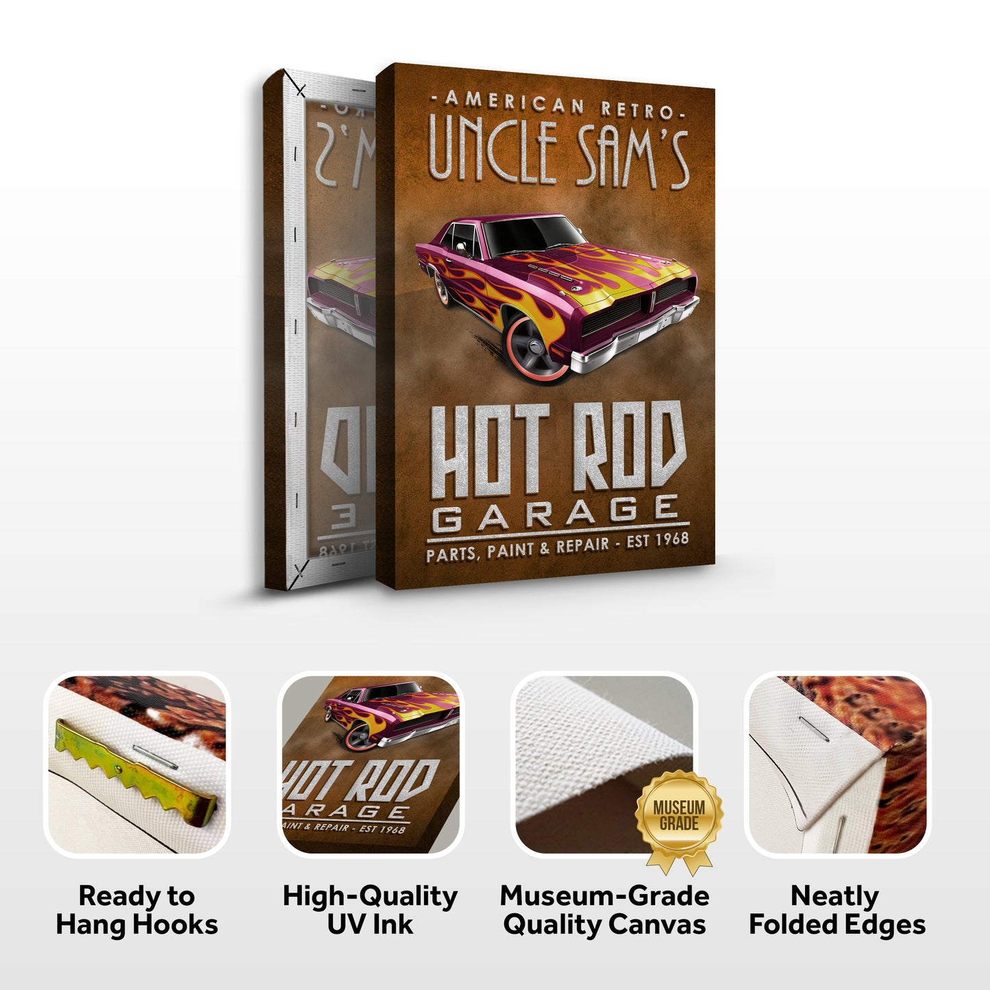 American Retro Garage Hot Rod Canvas Sign