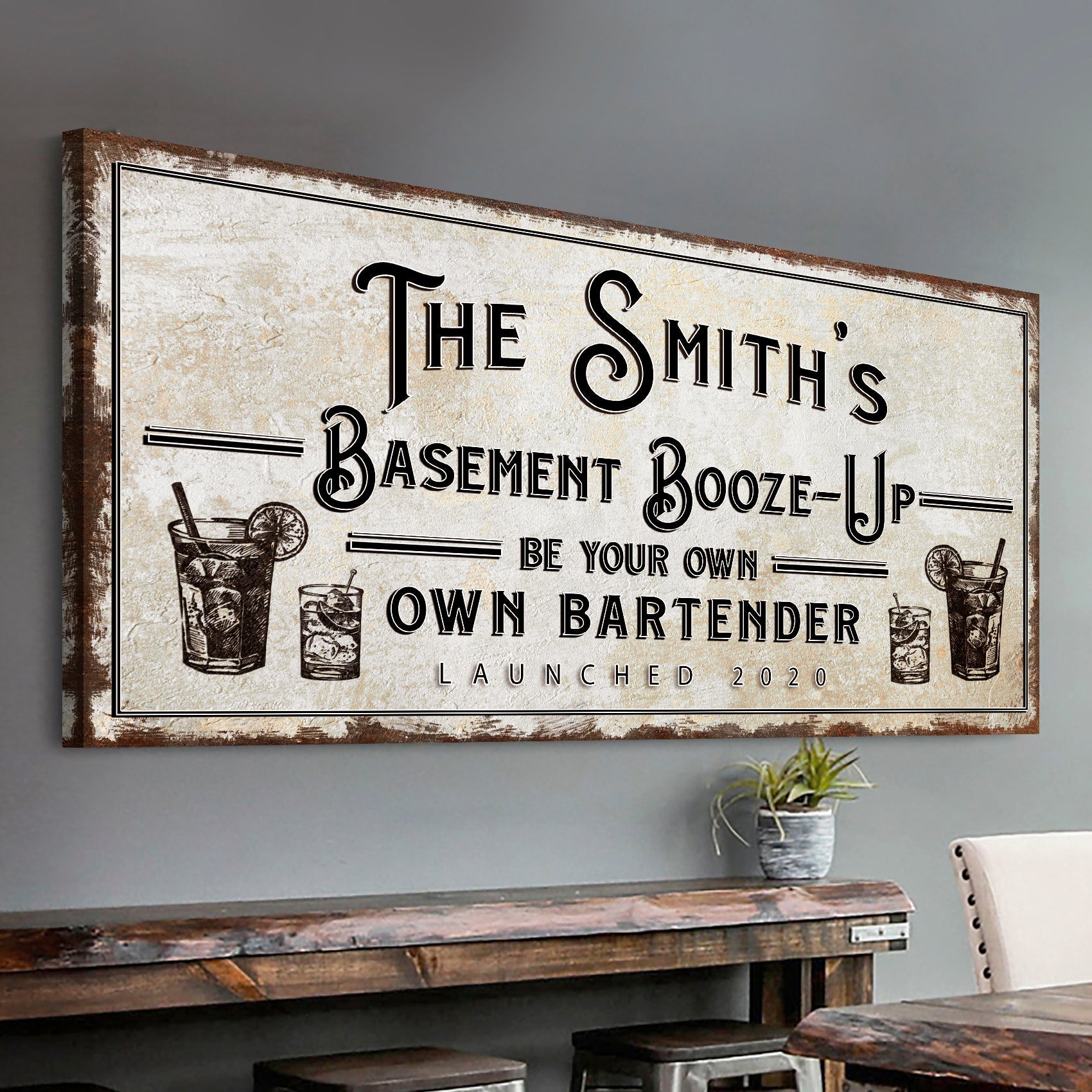 Basement Booze Up retro canvas sign