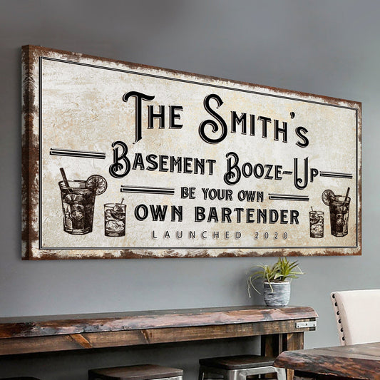 Basement Booze Up retro canvas sign