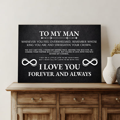 To My Man Love Message canvas shown in a styled room setting, view 2