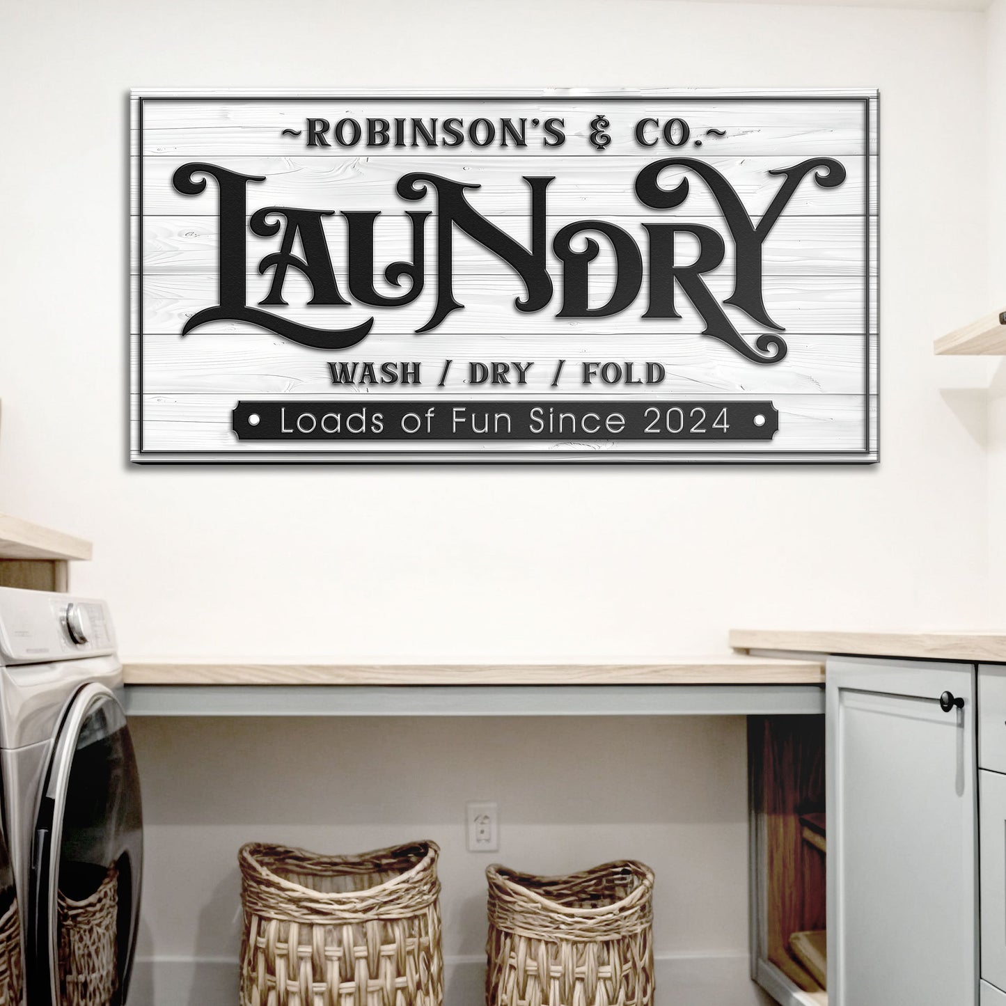 Laundry room canvas wall art sign with fun typography for laundry room and mudroom decor