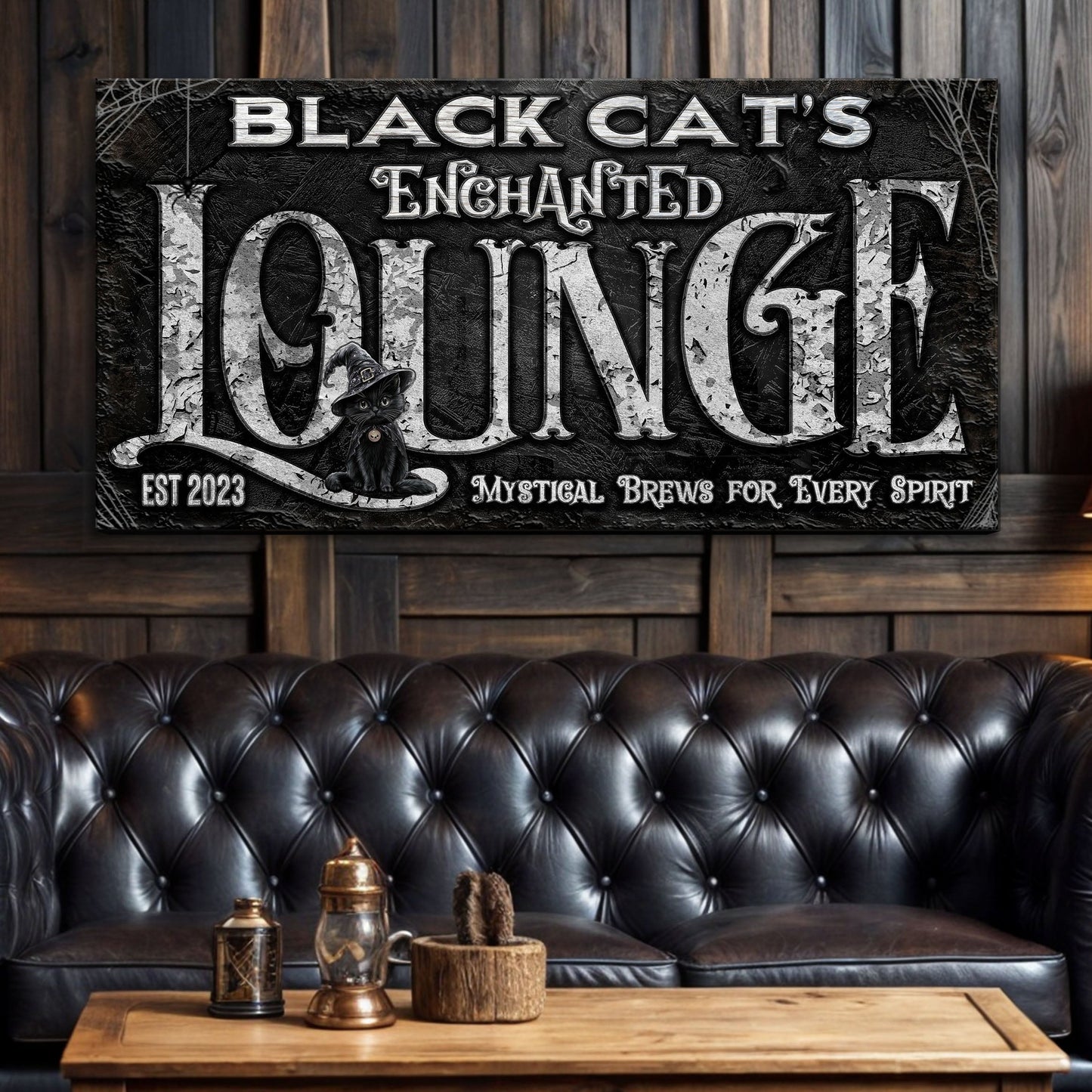 Black Cat's Enchanted Lounge Halloween Canvas Wall Art