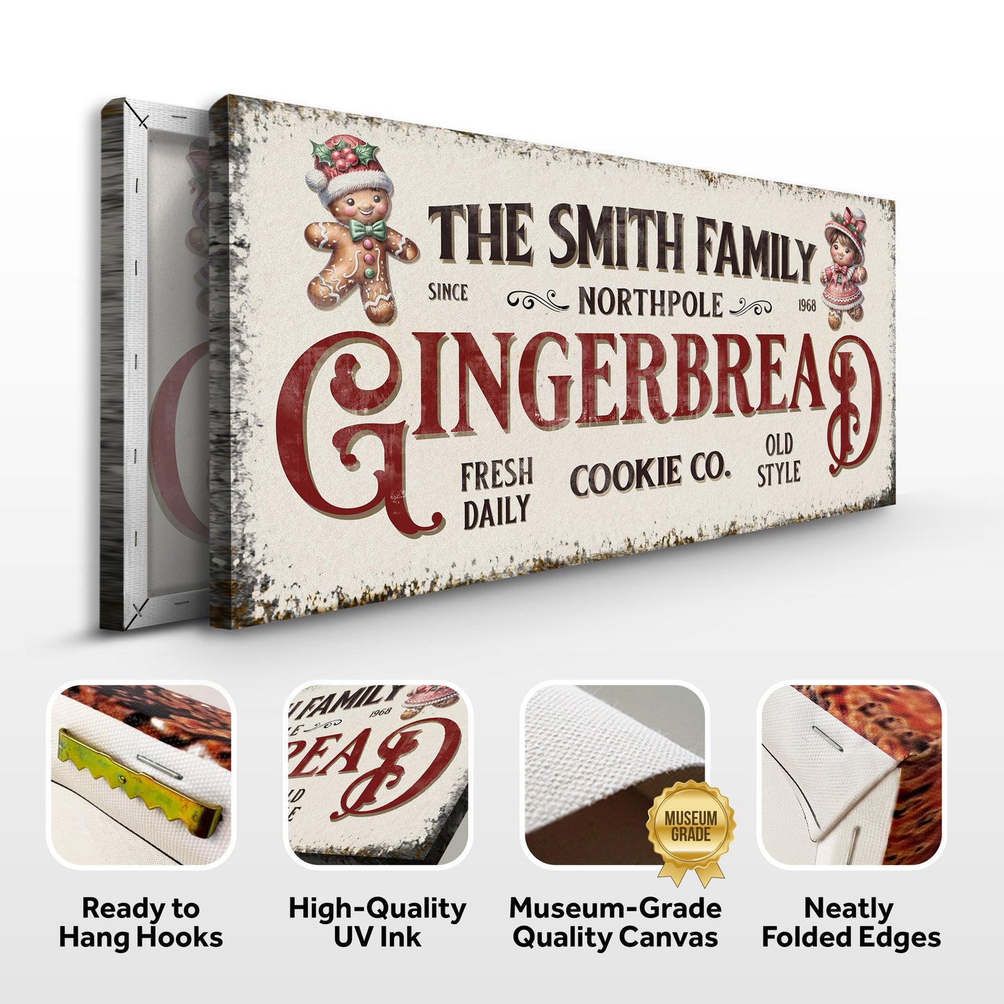 Family Gingerbread Bakery Christmas Canvas Sign