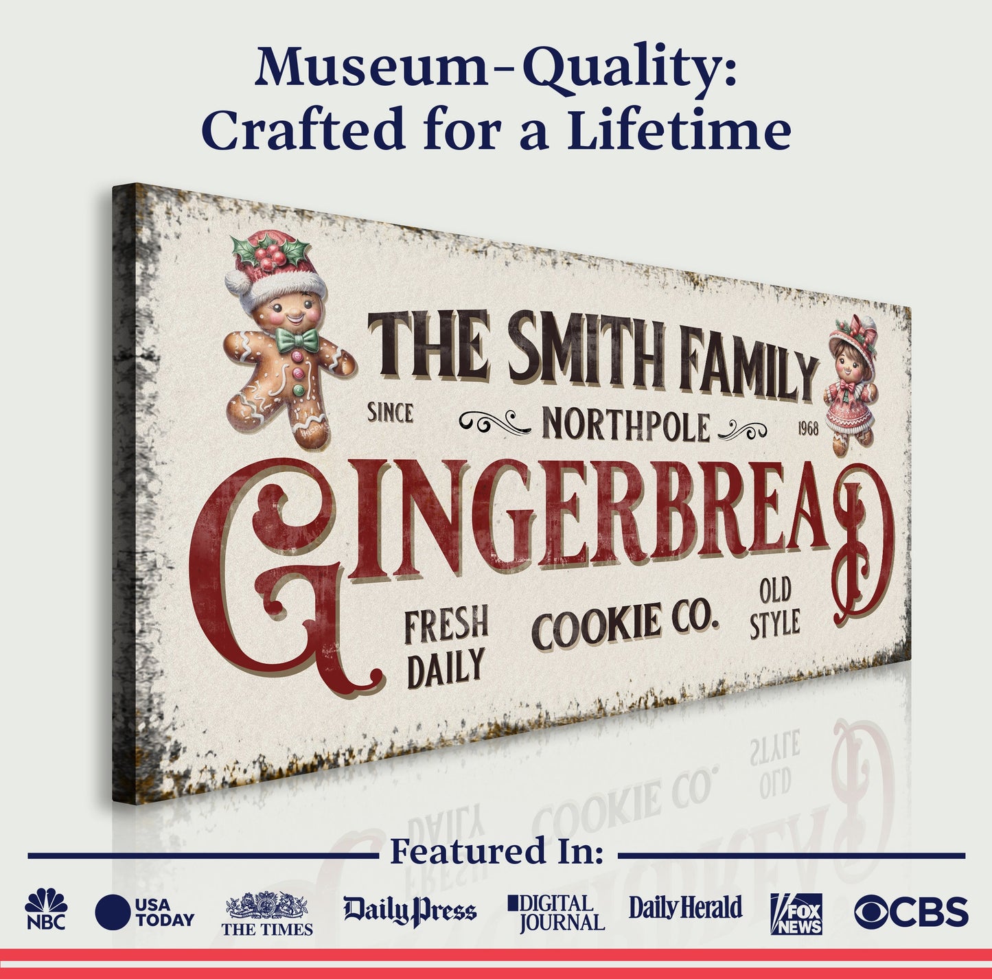 Family Gingerbread Bakery Christmas Canvas Sign