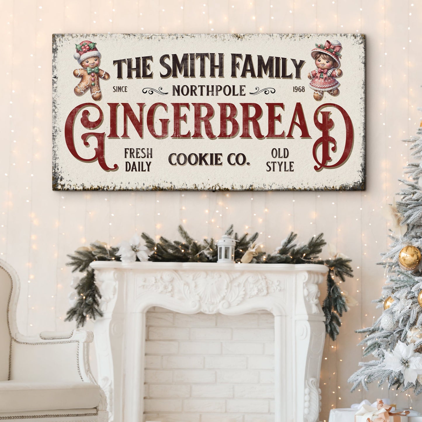 Family Gingerbread Bakery Christmas Canvas Sign