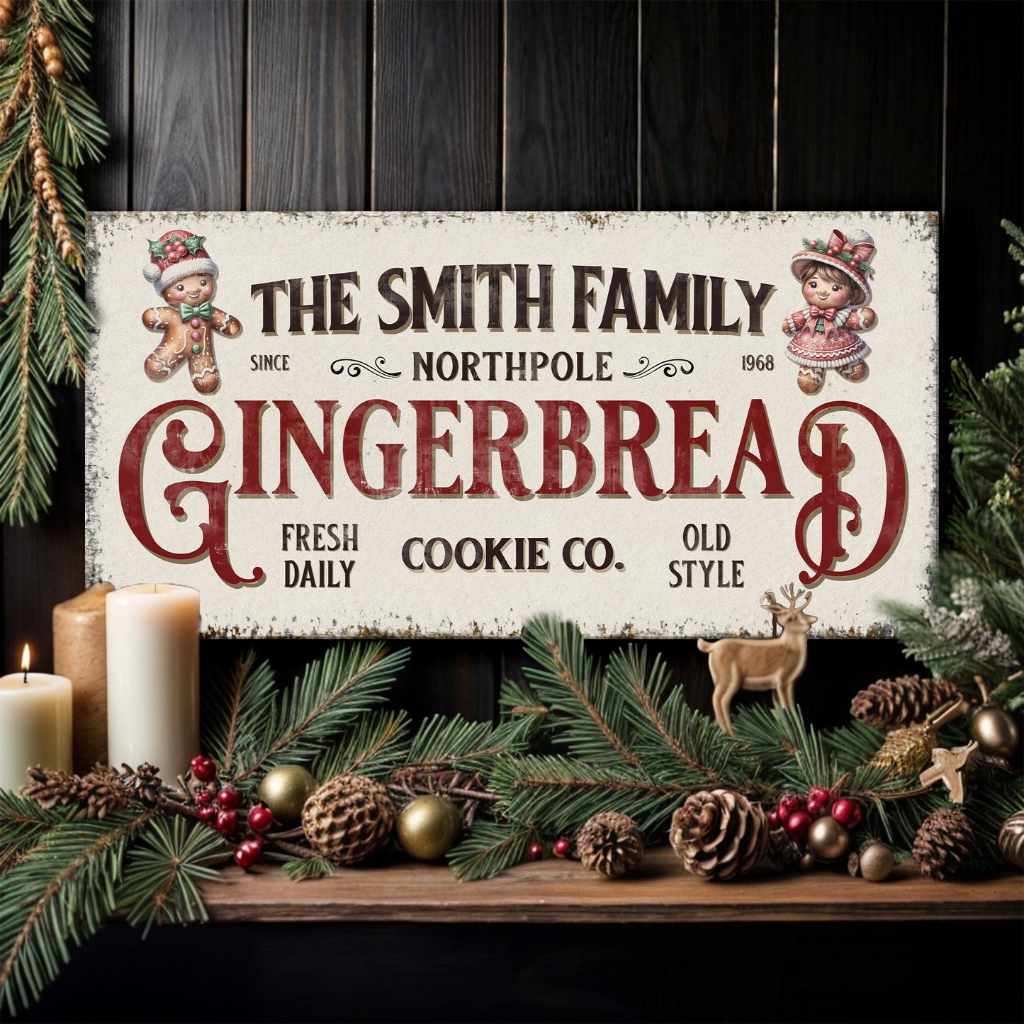 Family Gingerbread Bakery Christmas Canvas Sign
