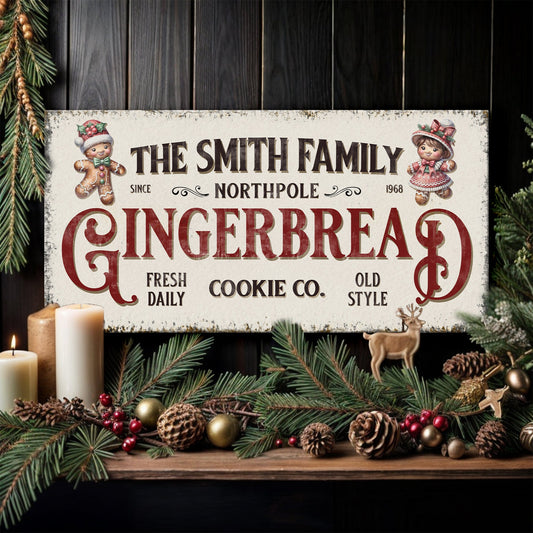Family Gingerbread Bakery Christmas Canvas Sign