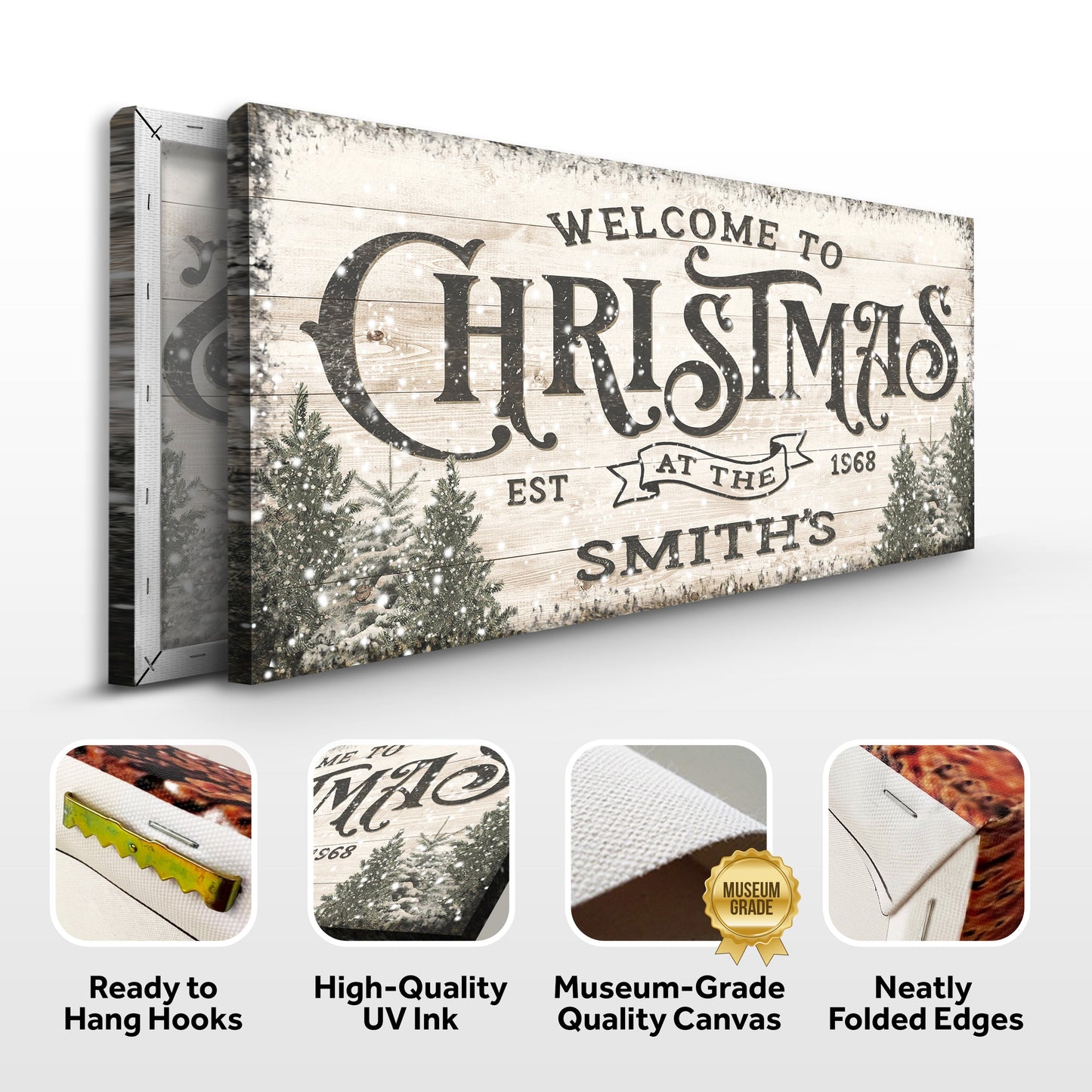 Family Welcome To Christmas Sign Canvas Wall Art