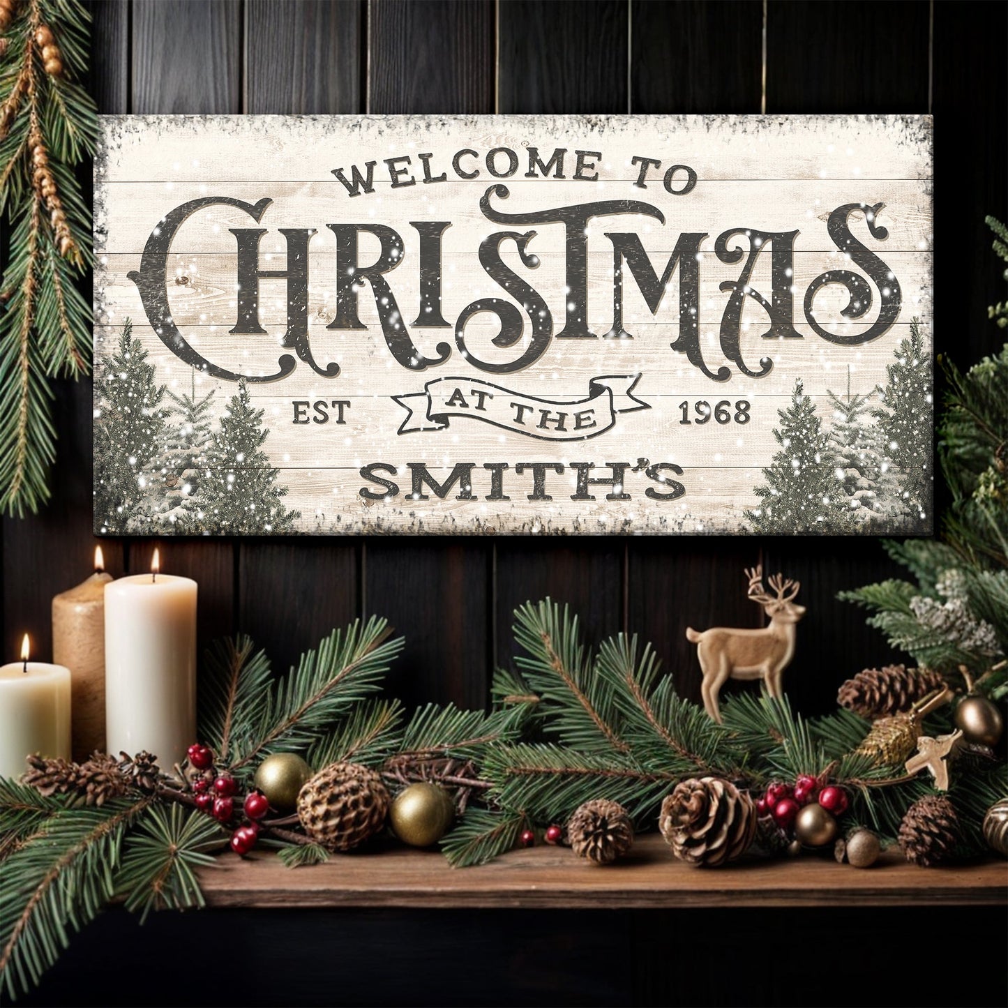 Family Welcome To Christmas Sign Canvas Wall Art