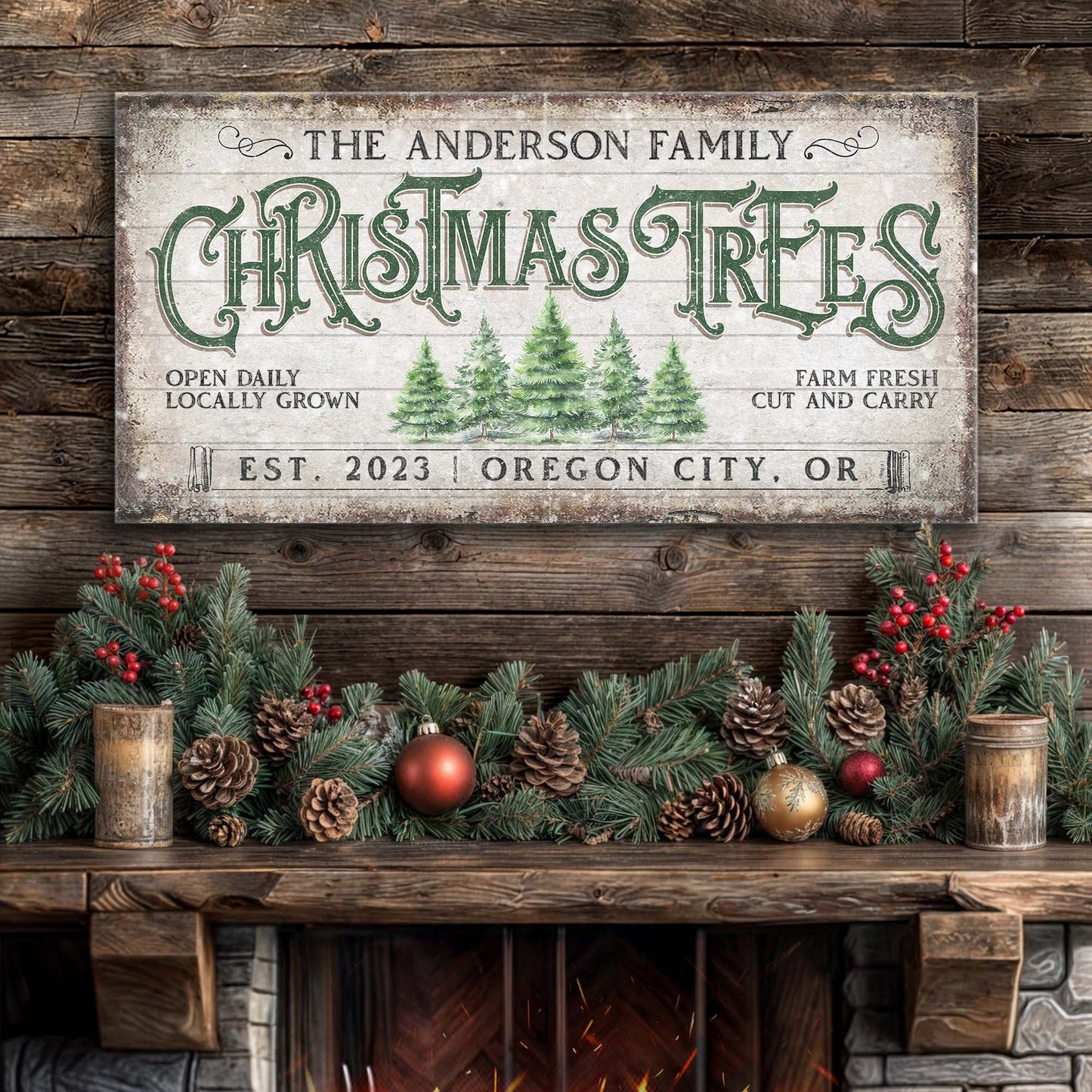 Family Christmas Tree Farm Canvas Wall Art Sign IV