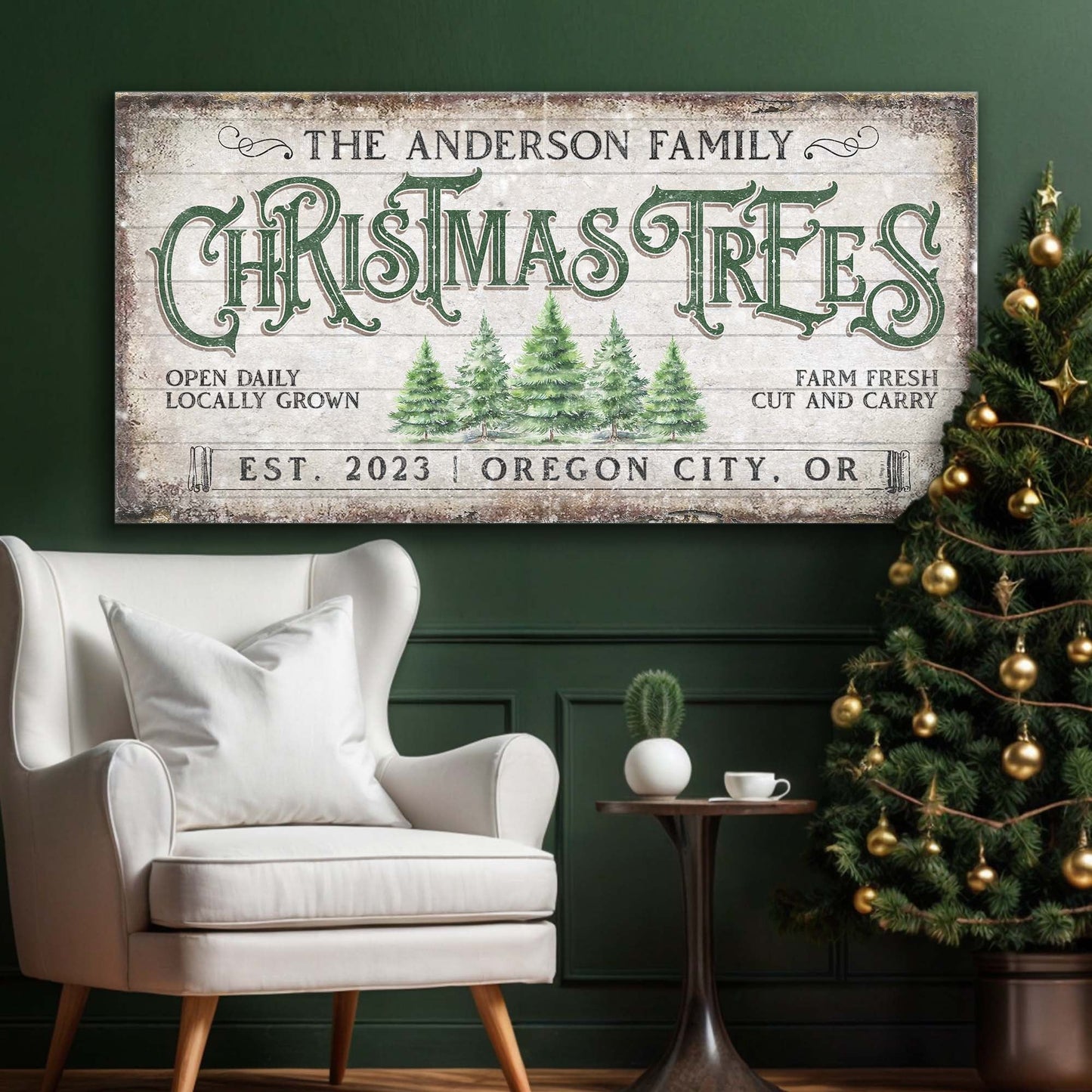 Family Christmas Tree Farm Canvas Wall Art Sign IV