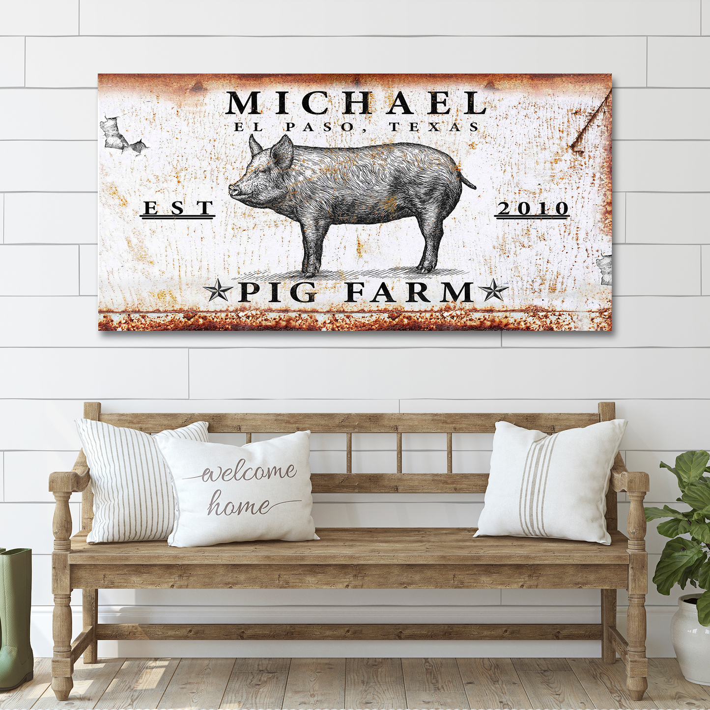 Pig Farm canvas wall art in a country kitchen