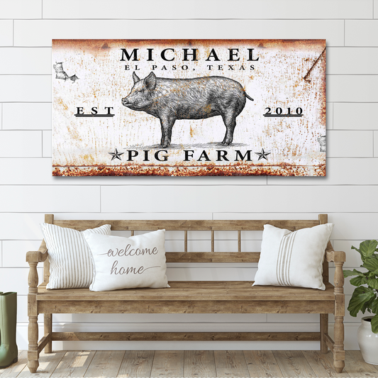 Pig Farm canvas wall art in a country kitchen