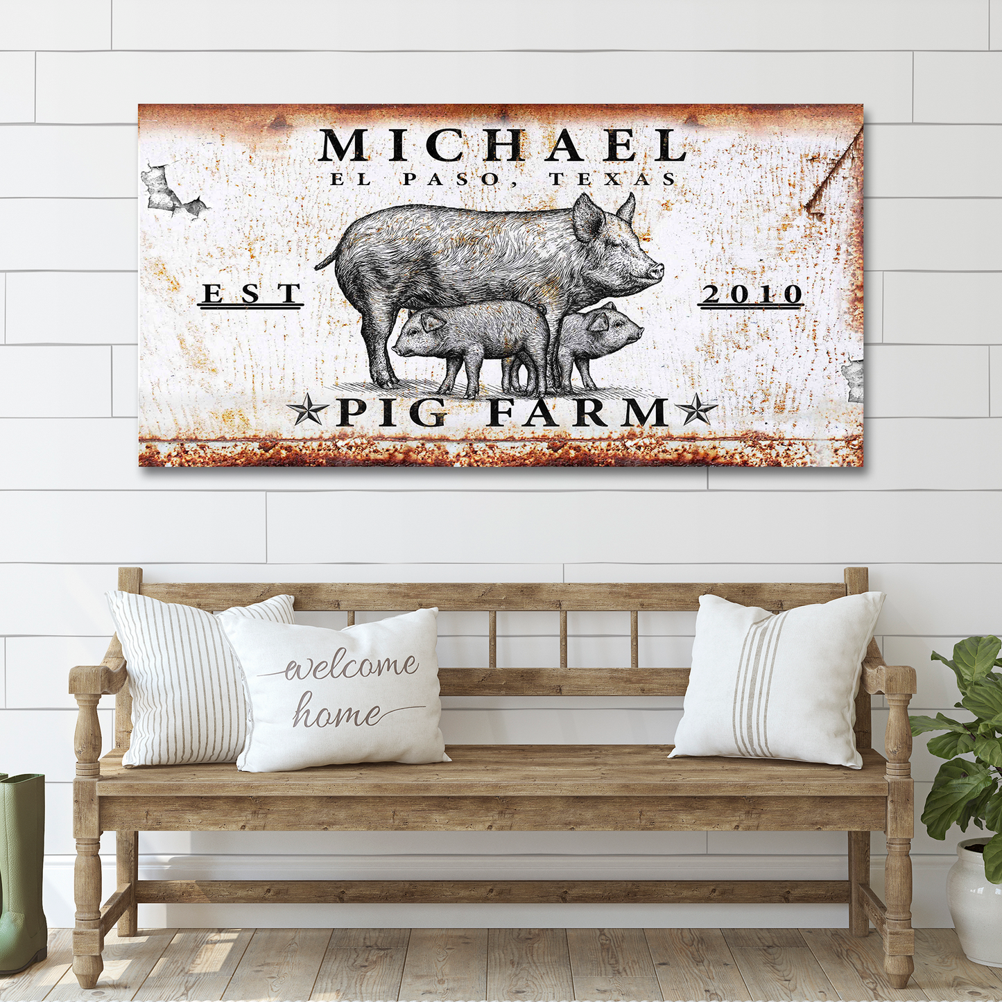 Pig Farm Canvas Wall Art Sign