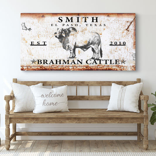 Brahman Cattle canvas wall art in a farmhouse living room