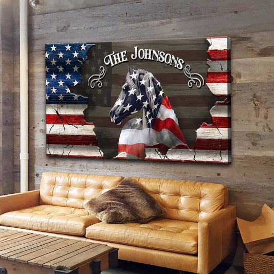 Personalized American Horse Family Name Canvas