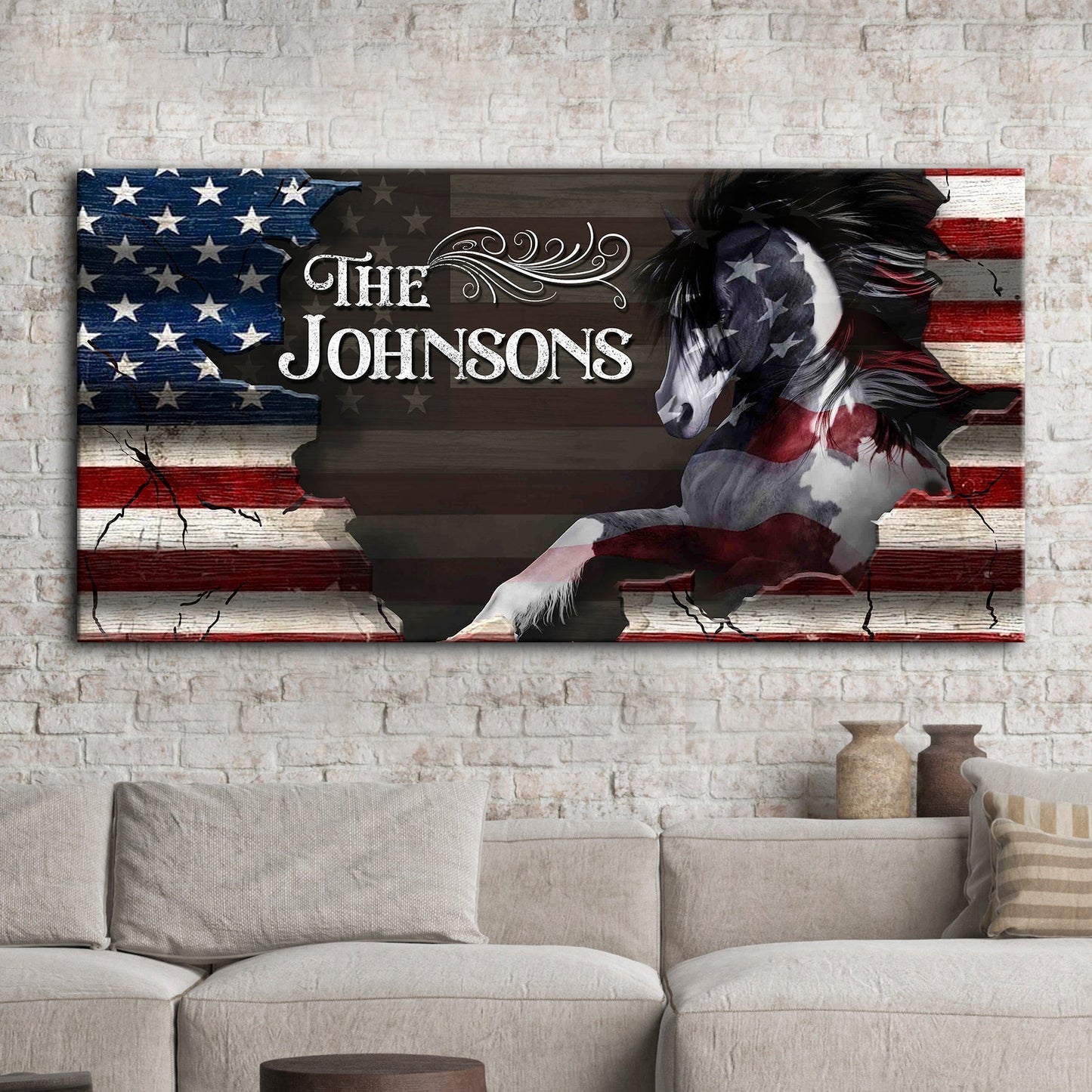 Personalized American Horse Family Name Canvas